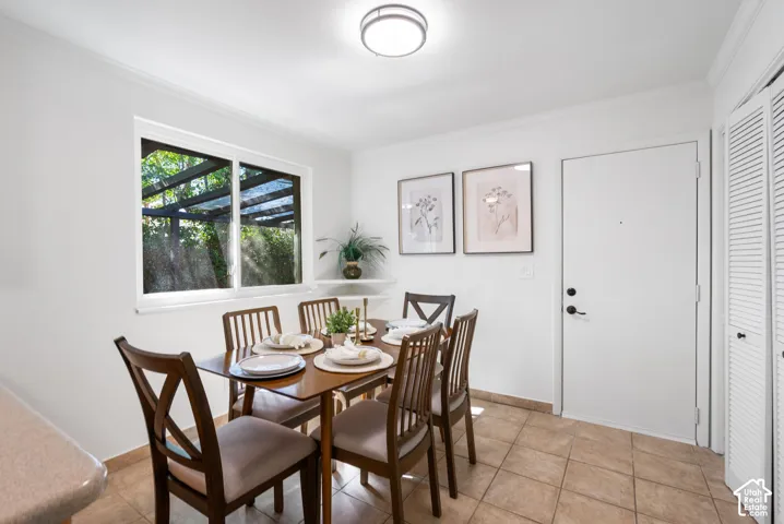 Dining area with convenient garage access.