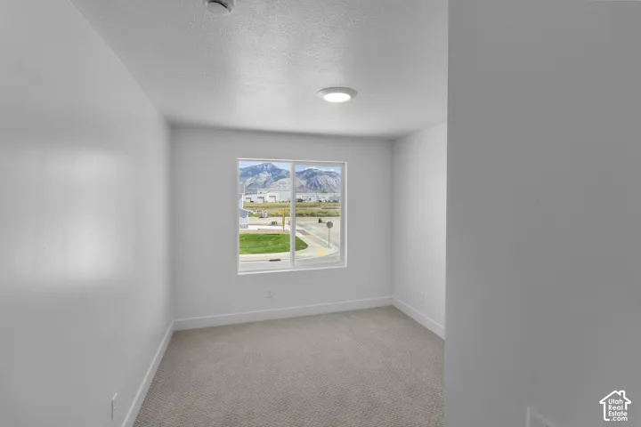 Neutral wall finishes, recessed ceiling light, wall-to-wall carpeting, and a large window