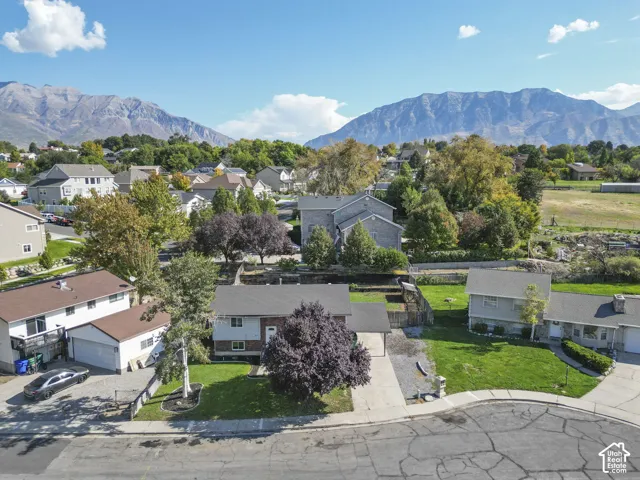 Neighborhood setting with distant mountain scenery