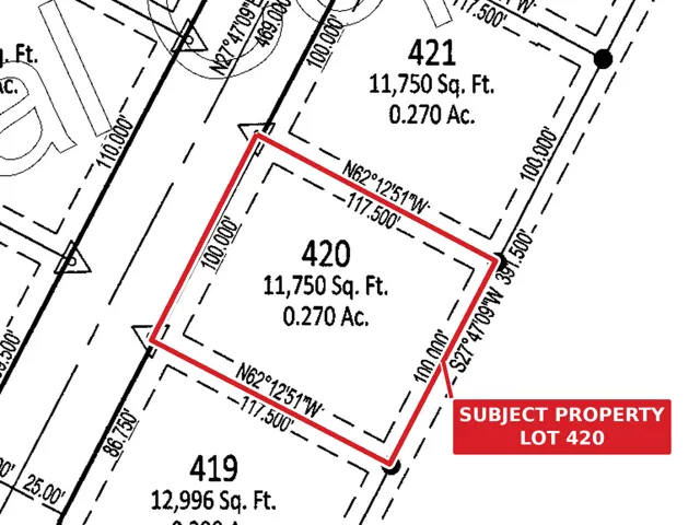 Survey Plat. Depicting the boundaries and dimensions of Lot 420, the subject property
