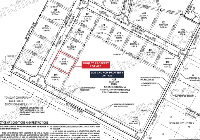 Survey Plat, Lot 420. Illustrating the boundaries, dimensions, and adjacent parcels of the property