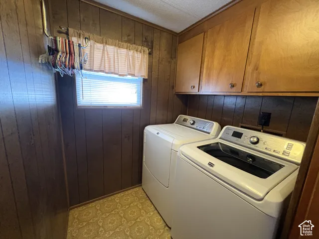 Wood-paneled walls with patterned flooring