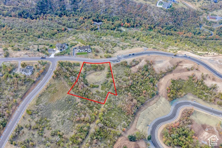 Expansive undeveloped land parcel bordered by paved roads and natural vegetation