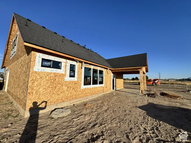 New construction framing with an attached covered patio