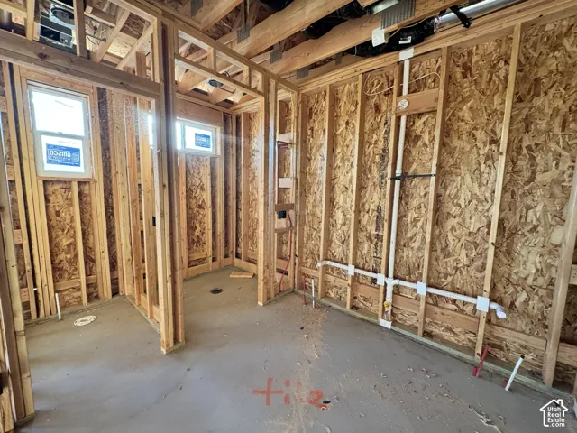 New construction framing with wood studs and oriented strand board sheathing
