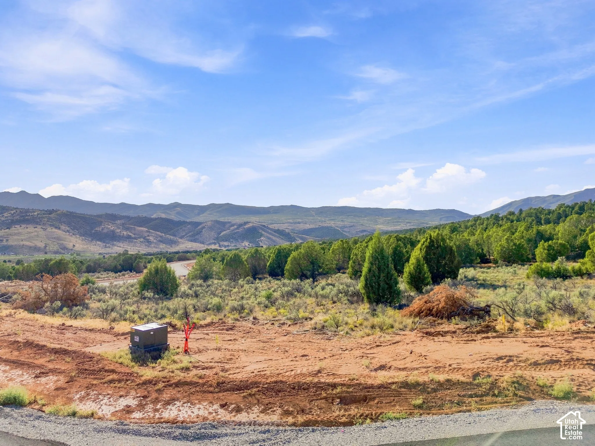 Expansive lot with mountainous scenery, mature trees, and natural vegetation
