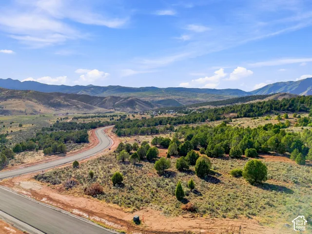 Winding paved road through natural landscaping, surrounded by expansive hills and mountainous terrain under a clear sky