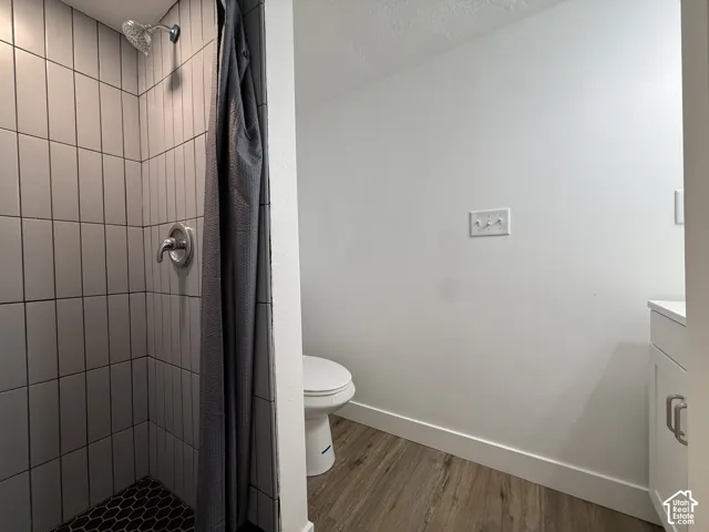 Basement bath with subway tile surround and hexagonal floor tile