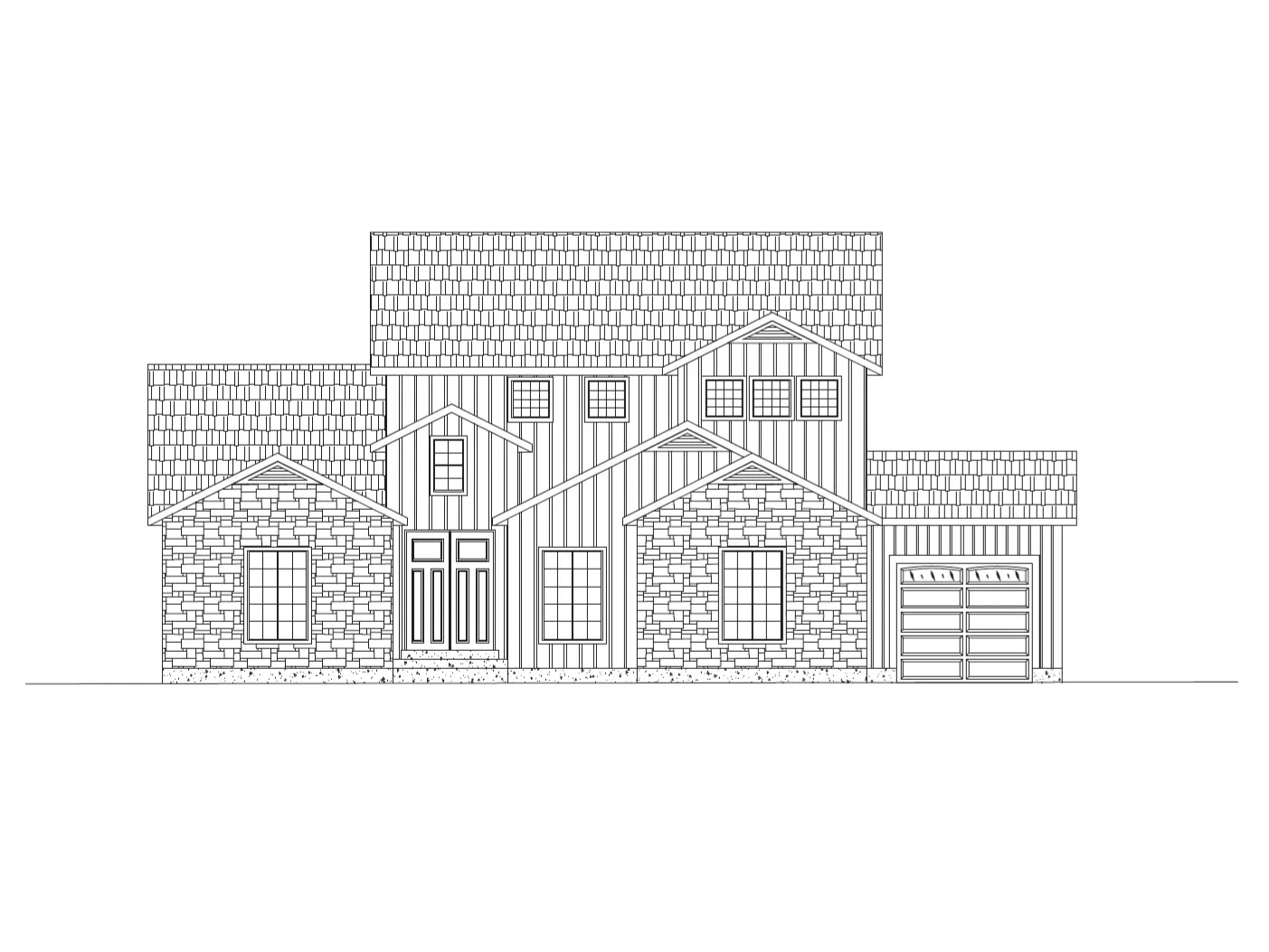Architectural Drawing. Front elevation of the proposed property showing exterior finishes and features