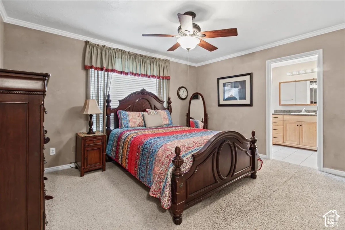 Neutral toned walls with white crown molding