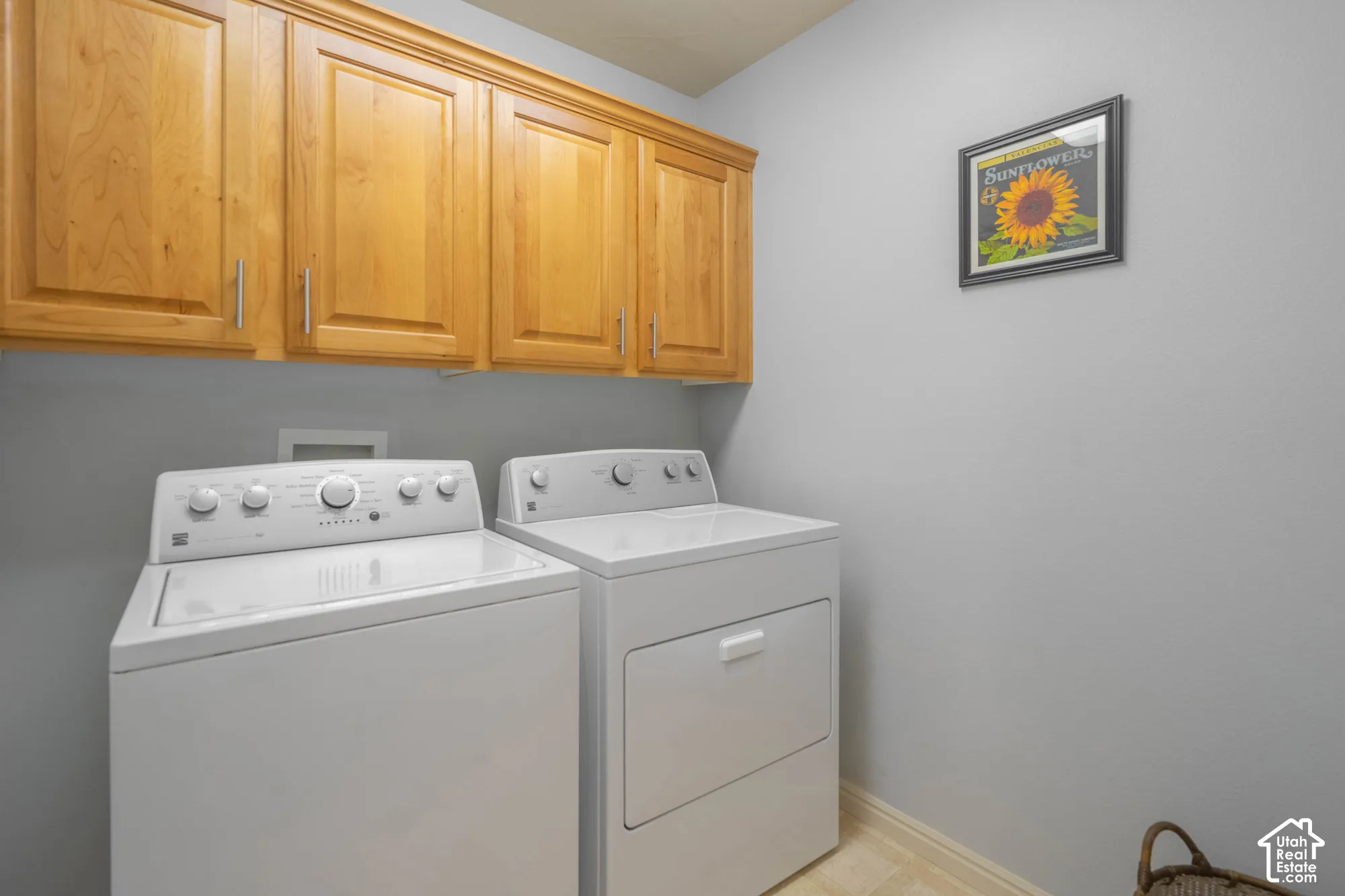 Upper cabinetry with a natural wood finish