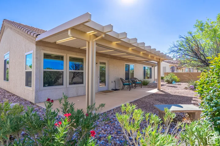 Expansive covered patio with concrete flooring