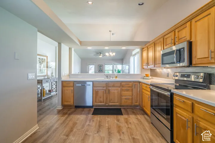Wood-finish LVP flooring throughout, complemented by alder cabinetry with brushed nickel hardware