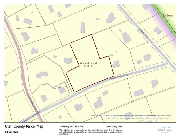 Parcel Map. Illustrating the boundaries and dimensions of the property within Utah County