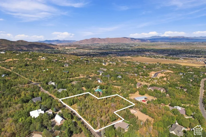 Expansive lot featuring mature trees and mountain scenery