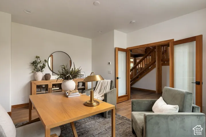 Wood-finish flooring with recessed lighting