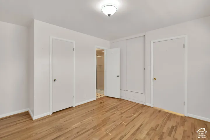 Wood-finish flooring, built-in storage cabinetry, overhead lighting, and white trim accents
