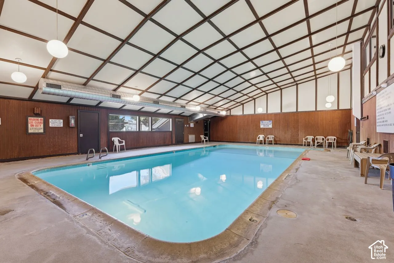 Indoor swimming pool with concrete decking
