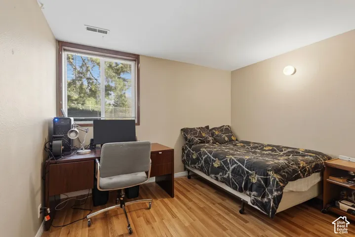 bedroom, new laminate flooring.