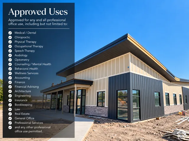 Promotional Material, Approved Uses section. Listing permitted professional office uses for the property
