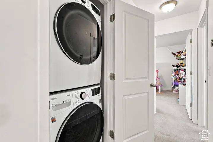 Stackable white front-loading washer and dryer