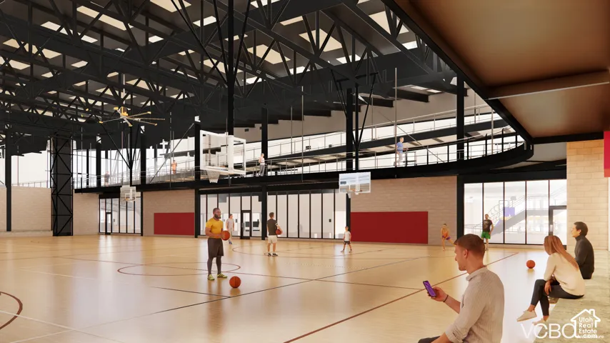 Multi-sport court with wood-finish flooring