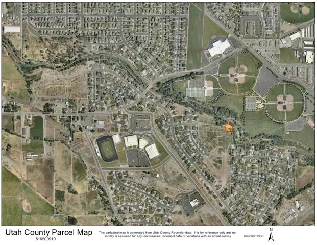 Utah County Parcel Map. An aerial view displaying the property within its surrounding area