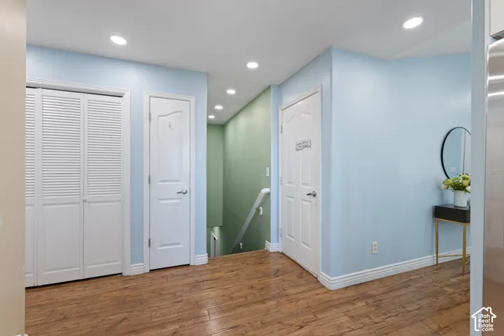 Wood-finish flooring with recessed lighting