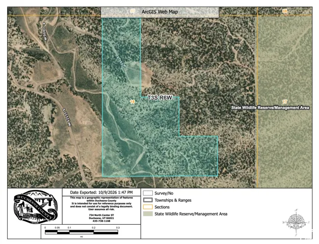 ArcGIS Web Map. Depicting the geographic boundaries and land use classifications of the property and surrounding State Wildlife Preserve/Management Area