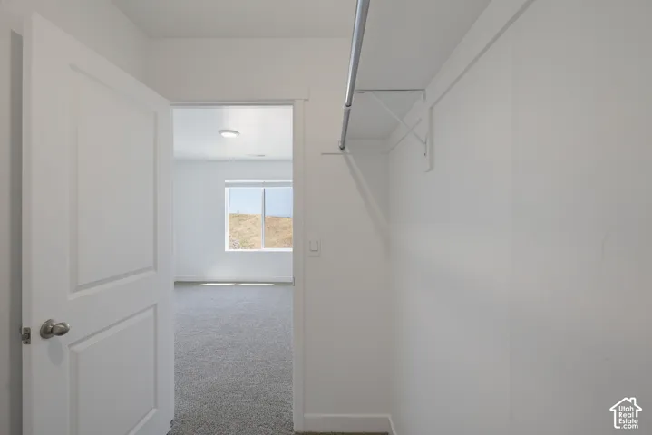 White interior walls with a built-in closet rod and shelving