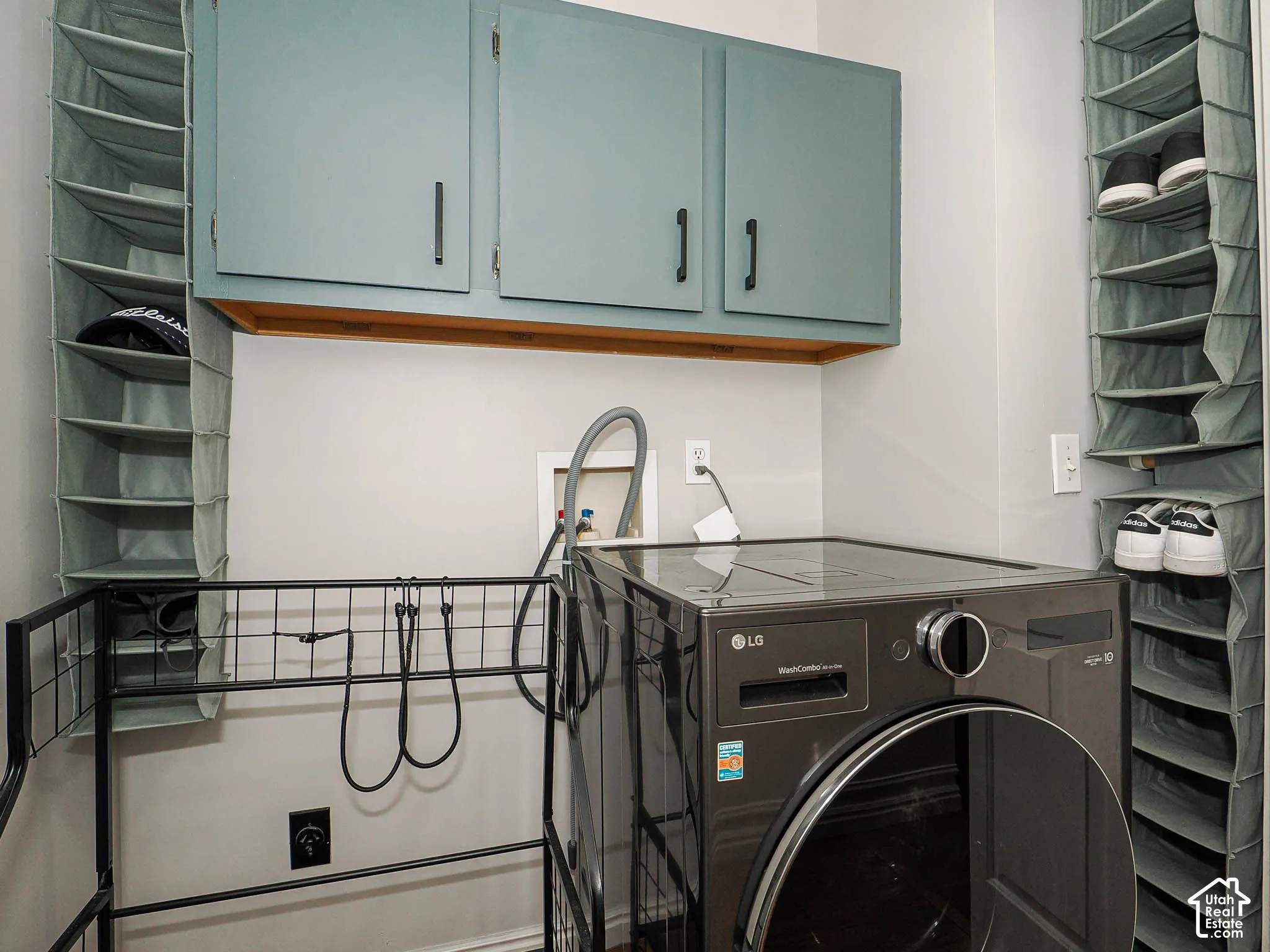 Built-in cabinetry with dark hardware