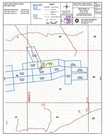 Geological Survey Map. Depicting property boundaries and claim locations within Section 13, Township 9 South, Range 3 West