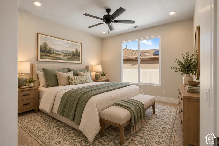 Recessed ceiling lighting, ceiling fan, and window