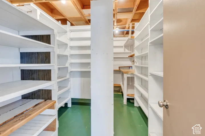 Extensive built-in shelving throughout, providing abundant storage