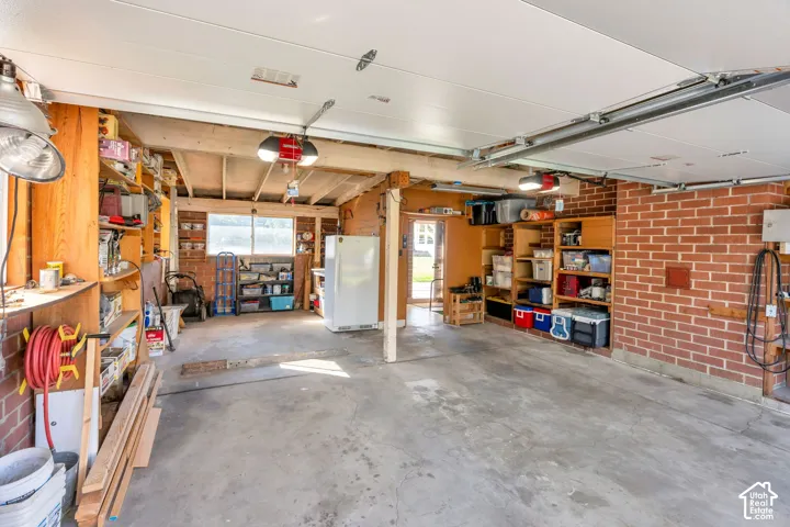 Large garage with attached work bench