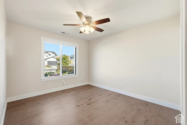 Wood-finish flooring with white trim