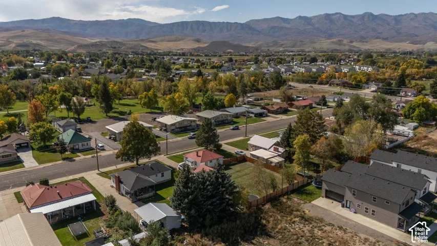 Residential neighborhood with established trees and mountain scenery