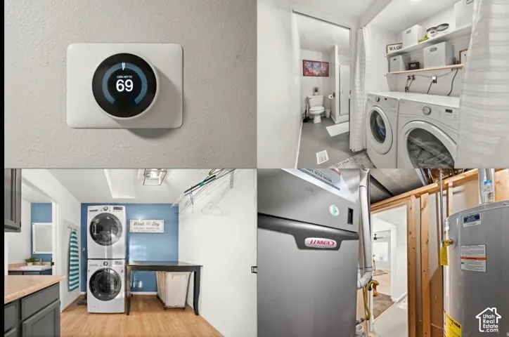 Property Features. Depicting a smart thermostat, laundry facilities, a bathroom, and utility equipment within the property
