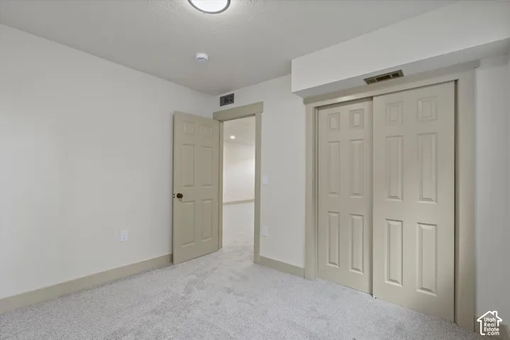 Plush carpeting, neutral wall tones, paneled doors, and recessed lighting