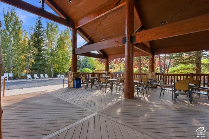 Covered outdoor patio with wood-finish decking