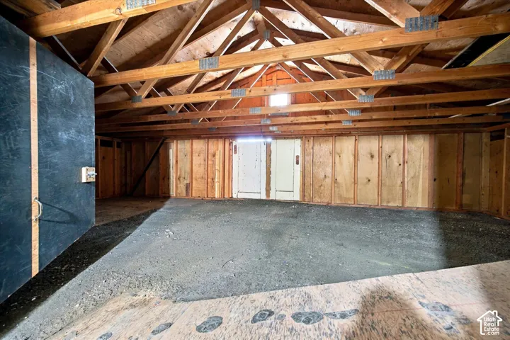 Exposed wood ceiling beams and rafters