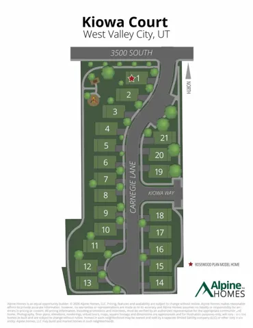 Site Plan, Kiowa Court. Illustrating the layout of numbered lots and street configuration in West Valley City, UT