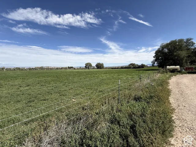 Expansive green field with a wire fence and a gravel path