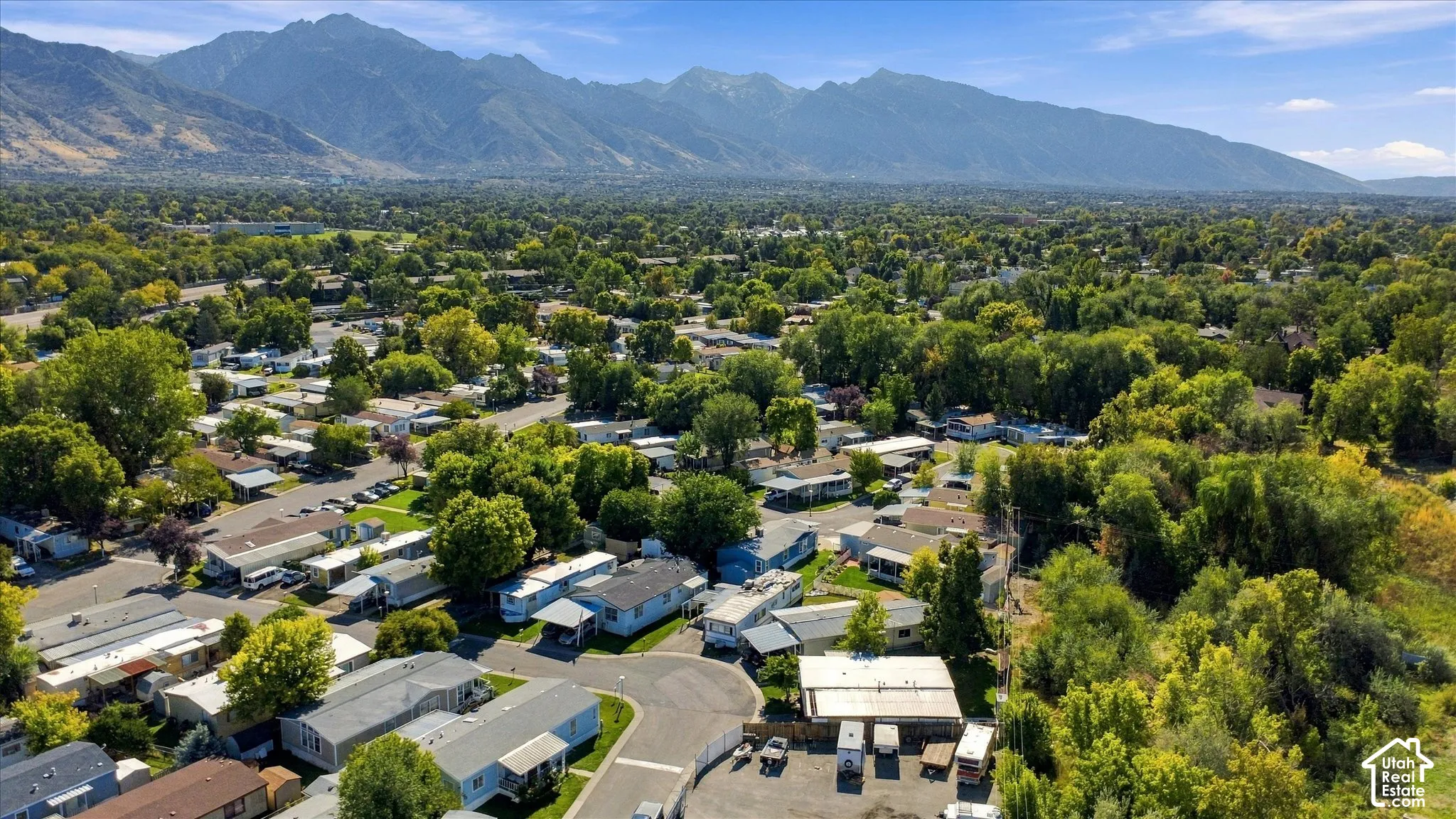 Expansive neighborhood featuring mature trees and mountain scenery