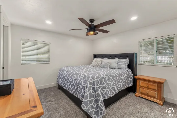 Carpeted flooring with recessed lighting