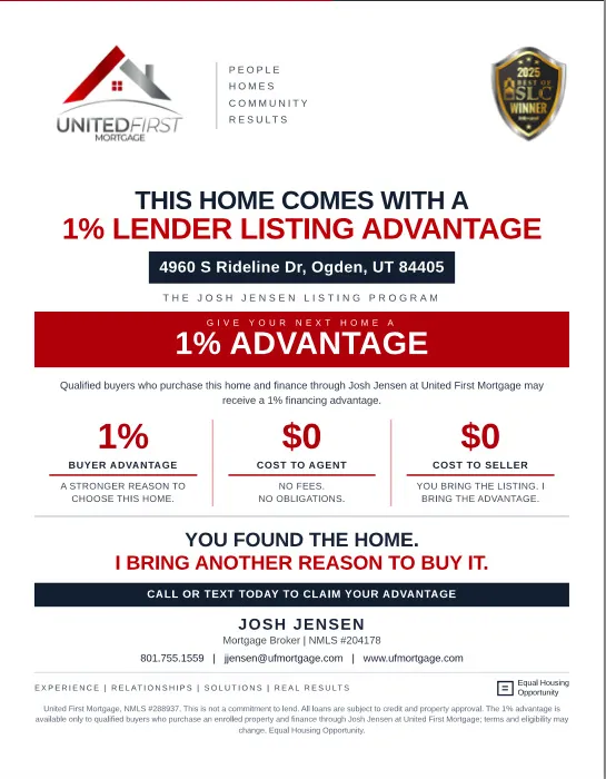 Promotional Flyer. Outlining a lender listing advantage program for the property