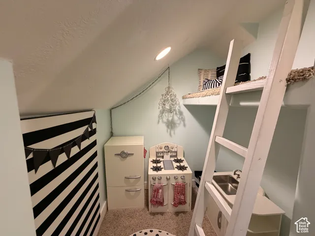 Sloped ceiling with recessed lighting