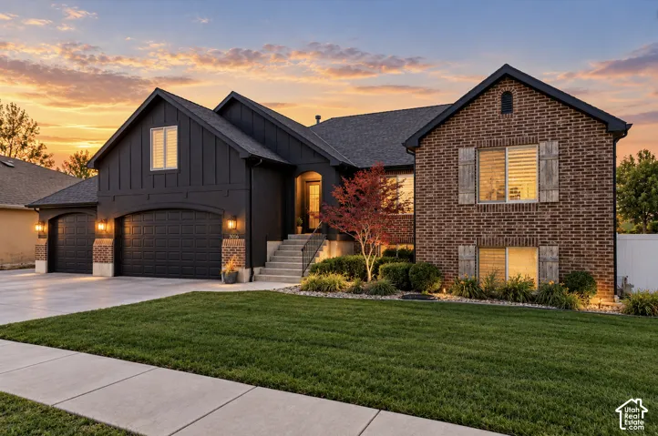 Brick and board-and-batten siding exterior