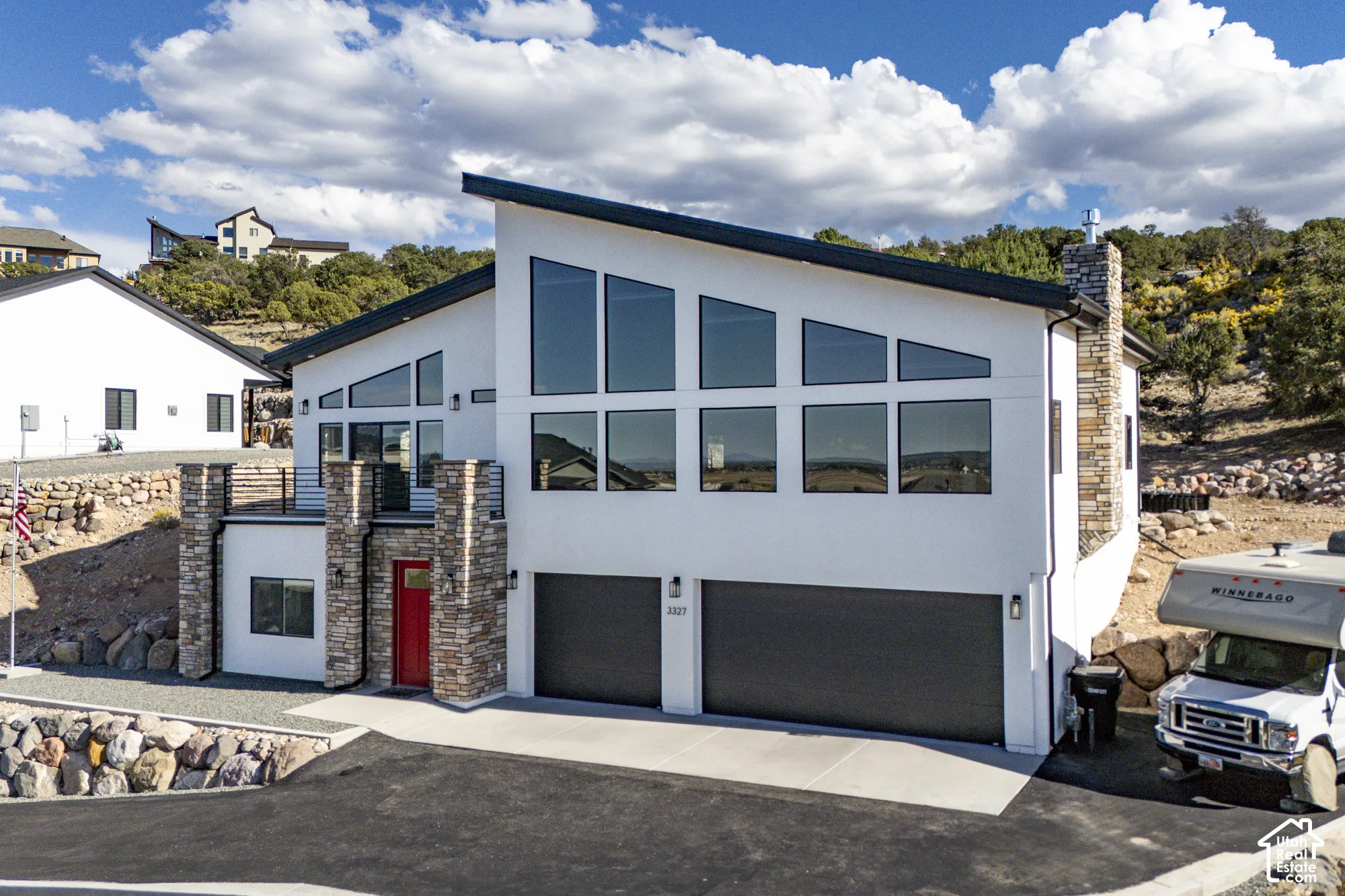 Modern architectural design with a sloped roofline