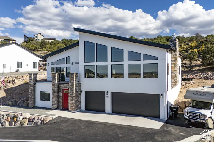 Modern architectural design with a sloped roofline